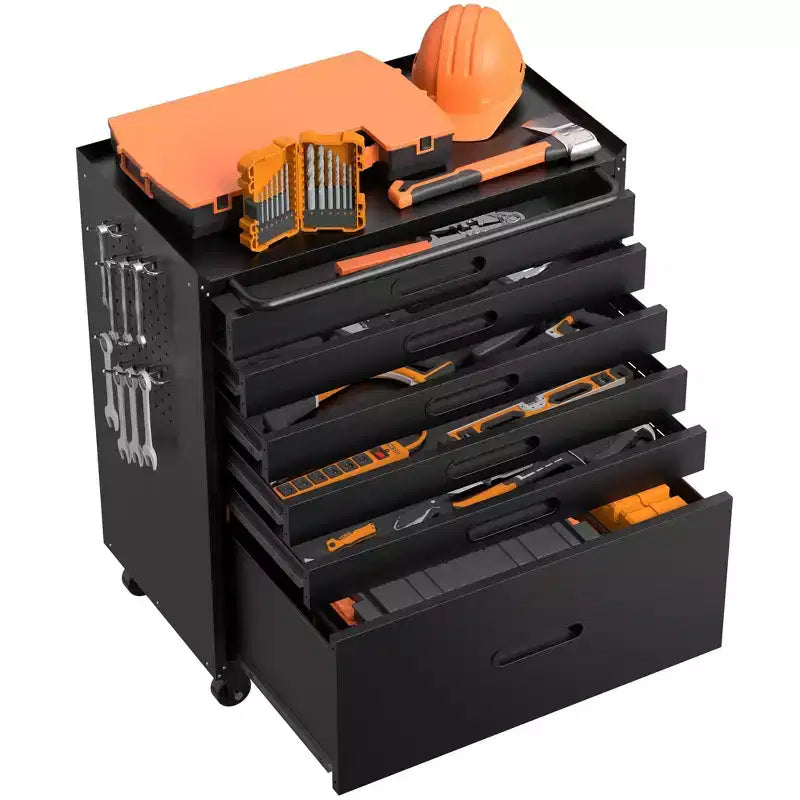 34 6-Drawer Rolling Tool Chest - Heavy-Duty Steel Mobile Garage Cabinet & Small Parts Storage Organizer, Black