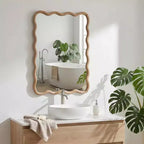 Miroir mural 20 x 30 avec cadre en bois massif, miroir décoratif rectangulaire ondulé pour salle de bain, chambre, salon, entrée