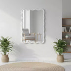 Miroir mural 20 x 30 avec cadre en bois massif, miroir décoratif rectangulaire ondulé pour salle de bain, chambre, salon, entrée