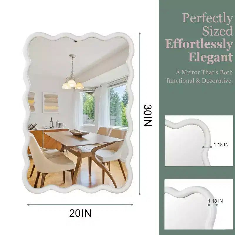 20 x 30 Wall Mirror with Solid Wood Frame, Wavy Rectangle Decorative Mirror for Bathroom, Bedroom, Living Room, Entryway