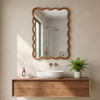 Miroir mural 20 x 30 avec cadre en bois massif, miroir décoratif rectangulaire ondulé pour salle de bain, chambre, salon, entrée
