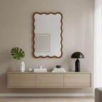 Miroir mural 20 x 30 avec cadre en bois massif, miroir décoratif rectangulaire ondulé pour salle de bain, chambre, salon, entrée