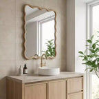 Miroir mural 20 x 30 avec cadre en bois massif, miroir décoratif rectangulaire ondulé pour salle de bain, chambre, salon, entrée