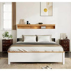 Bellemave Platform Bed Frame with Integrated Charging Station & Storage Headboard, LED Light, Antique White.