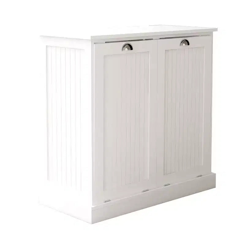 Two-Compartment Tilt-Out Laundry Sorter Cabinet with Hidden Storage