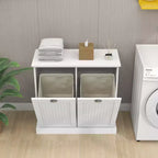 Meuble de tri de linge à bascule à deux compartiments avec rangement dissimulé