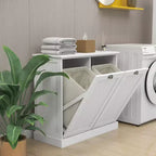 Meuble de tri de linge à bascule à deux compartiments avec rangement dissimulé
