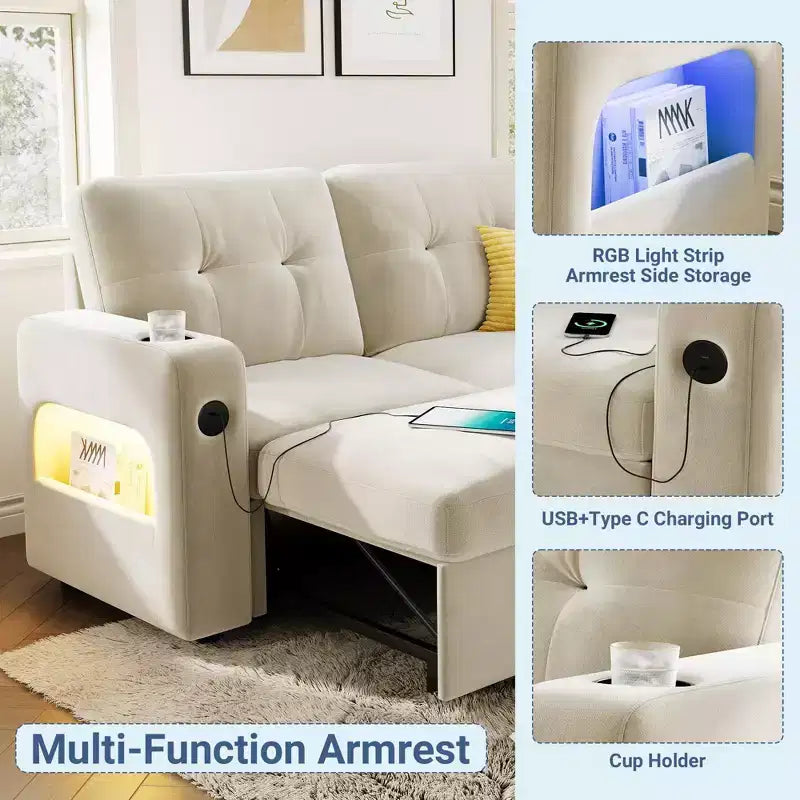 84 Sleeper Sofa with Storage, Convertible Sectional Couch Bed with Reversible Chaise, Pull Out Sofa Bed for Living Room Apartment