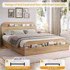 Cadre de lit Queen Size, lits en bois avec tête de lit de rangement et pied de lit surélevé, lit plateforme basse jumeau pour chambre à coucher, sommier tapissier non requis