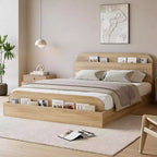 Cadre de lit Queen Size, lits en bois avec tête de lit de rangement et pied de lit surélevé, lit plateforme basse jumeau pour chambre à coucher, sommier tapissier non requis