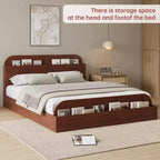 Cadre de lit Queen Size, lits en bois avec tête de lit de rangement et pied de lit surélevé, lit plateforme basse jumeau pour chambre à coucher, sommier tapissier non requis