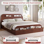 Cadre de lit Queen Size, lits en bois avec tête de lit de rangement et pied de lit surélevé, lit plateforme basse jumeau pour chambre à coucher, sommier tapissier non requis