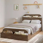 Cadre de lit Queen Size, lits en bois avec tête de lit de rangement et pied de lit surélevé, lit plateforme basse jumeau pour chambre à coucher, sommier tapissier non requis