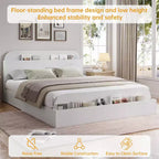 Cadre de lit Queen Size, lits en bois avec tête de lit de rangement et pied de lit surélevé, lit plateforme basse jumeau pour chambre à coucher, sommier tapissier non requis