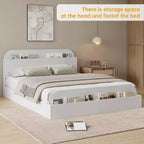 Cadre de lit Queen Size, lits en bois avec tête de lit de rangement et pied de lit surélevé, lit plateforme basse jumeau pour chambre à coucher, sommier tapissier non requis