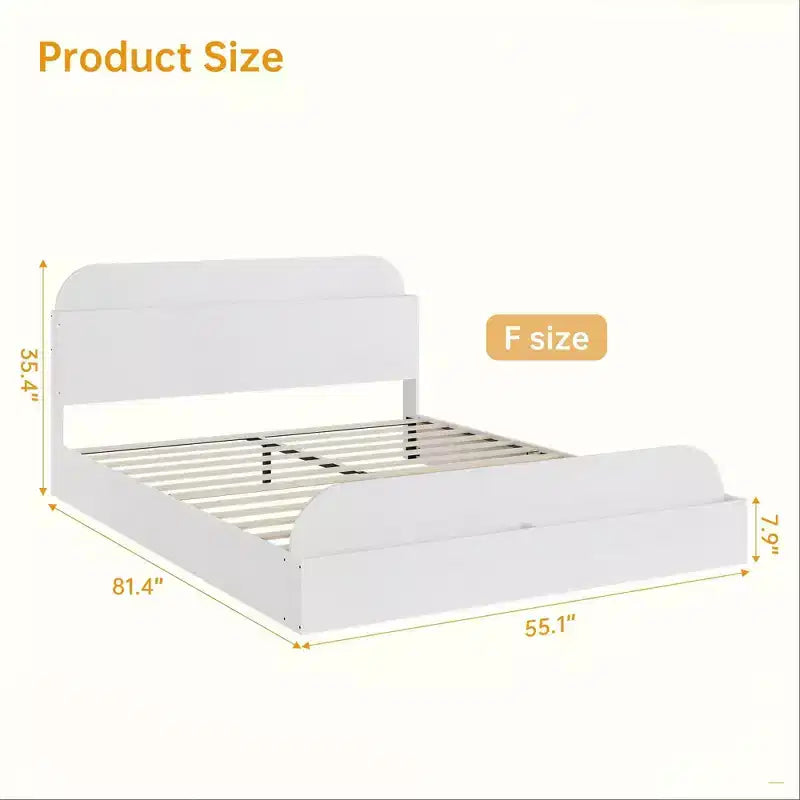Queen Size Bed Frame, Wooden Beds with Storage Headboard and Raised-Foodboard, Twin-Floor Low Platform Bed for Bedroom, No Box Spring Needed