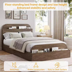 Cadre de lit Queen Size, lits en bois avec tête de lit de rangement et pied de lit surélevé, lit plateforme basse jumeau pour chambre à coucher, sommier tapissier non requis