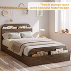 Cadre de lit Queen Size, lits en bois avec tête de lit de rangement et pied de lit surélevé, lit plateforme basse jumeau pour chambre à coucher, sommier tapissier non requis