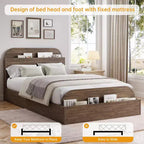 Cadre de lit Queen Size, lits en bois avec tête de lit de rangement et pied de lit surélevé, lit plateforme basse jumeau pour chambre à coucher, sommier tapissier non requis