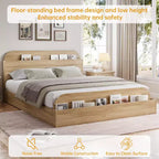 Cadre de lit Queen Size, lits en bois avec tête de lit de rangement et pied de lit surélevé, lit plateforme basse jumeau pour chambre à coucher, sommier tapissier non requis
