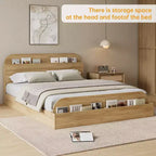 Cadre de lit Queen Size, lits en bois avec tête de lit de rangement et pied de lit surélevé, lit plateforme basse jumeau pour chambre à coucher, sommier tapissier non requis