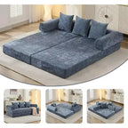 MooxvMoo 4-in-1 Convertible Sofa Bed, Floor Foldable Couch Bed with Armrests & Pillow, No Assembly Required, Comfy Memory Foam Couch, Blue