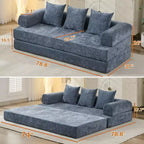 Canapé-lit convertible 4-en-1, Canapé-lit pliant au sol avec accoudoirs et oreiller, Aucun assemblage requis, Canapé confortable en mousse à mémoire de forme, Bleu