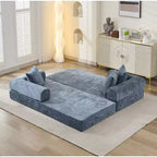 Canapé-lit convertible 4-en-1, Canapé-lit pliant au sol avec accoudoirs et oreiller, Aucun assemblage requis, Canapé confortable en mousse à mémoire de forme, Bleu
