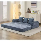 Canapé-lit convertible 4-en-1, Canapé-lit pliant au sol avec accoudoirs et oreiller, Aucun assemblage requis, Canapé confortable en mousse à mémoire de forme, Bleu