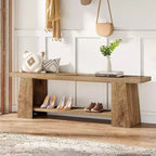 Banc d'entrée à 2 niveaux, banc à chaussures de 150 cm avec étagères de rangement, banc de bout de lit en bois pour entrée, chambre, salon