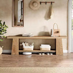Banc d'entrée à 2 niveaux, banc à chaussures de 150 cm avec étagères de rangement, banc de bout de lit en bois pour entrée, chambre, salon