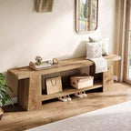 Banc d'entrée à 2 niveaux, banc à chaussures de 150 cm avec étagères de rangement, banc de bout de lit en bois pour entrée, chambre, salon