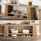 Banc d'entrée à 2 niveaux, banc à chaussures de 150 cm avec étagères de rangement, banc de bout de lit en bois pour entrée, chambre, salon