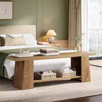 Banc d'entrée à 2 niveaux, banc à chaussures de 150 cm avec étagères de rangement, banc de bout de lit en bois pour entrée, chambre, salon
