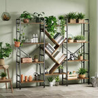 Étagère en bois rustique à 5 niveaux C A-Noir + finition rétro C Grande étagère de présentation pour chambre/salon/bureau (1 paquet)