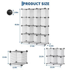Rangement en fil métallique 12 casiers – Étagère de rangement modulaire pour chambre et bureau, gris