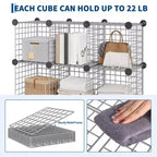Rangement en fil métallique 12 casiers – Étagère de rangement modulaire pour chambre et bureau, gris