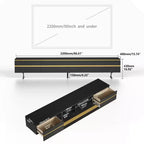 Meuble TV moderne noir de 220 cm pour téléviseur jusqu'à 90 pouces, console multimédia avec 2 tiroirs et accents dorés, centre de divertissement