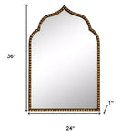 Miroir décoratif encadré en arc perlé en métal doré de 36 po