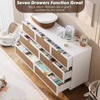 Commode 7 tiroirs en rotin pour chambre à coucher, commode haute avec tiroirs profonds, grande commode pour placard avec plateau large, commode en bois pour salon