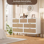 Commode 7 tiroirs en rotin pour chambre à coucher, commode haute avec tiroirs profonds, grande commode pour placard avec plateau large, commode en bois pour salon