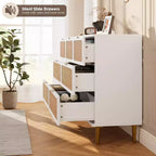 Commode 7 tiroirs en rotin pour chambre à coucher, commode haute avec tiroirs profonds, grande commode pour placard avec plateau large, commode en bois pour salon