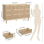Commode 7 tiroirs en rotin pour chambre à coucher, commode haute avec tiroirs profonds, grande commode pour placard avec plateau large, commode en bois pour salon