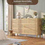 Commode 7 tiroirs en rotin pour chambre à coucher, commode haute avec tiroirs profonds, grande commode pour placard avec plateau large, commode en bois pour salon