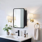 24 x 16 Inch Black Wall-mounted Rounded Rectangular Wrought Iron Framed Medicine Cabinet Mirror Cabinet For Bathroom