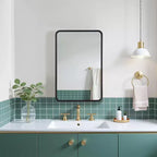 Armoire de toilette de 24 x 16 pouces noire murale rectangulaire arrondie avec cadre en fer forgé pour salle de bain