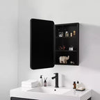 Armoire de toilette de 24 x 16 pouces noire murale rectangulaire arrondie avec cadre en fer forgé pour salle de bain
