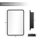 Armoire de toilette de 24 x 16 pouces noire murale rectangulaire arrondie avec cadre en fer forgé pour salle de bain