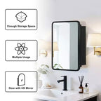 Armoire de toilette de 24 x 16 pouces noire murale rectangulaire arrondie avec cadre en fer forgé pour salle de bain