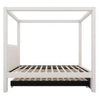 Lit plateforme à baldaquin moderne avec tête de lit capitonnée, lit gigogne et 3 tiroirs, beige